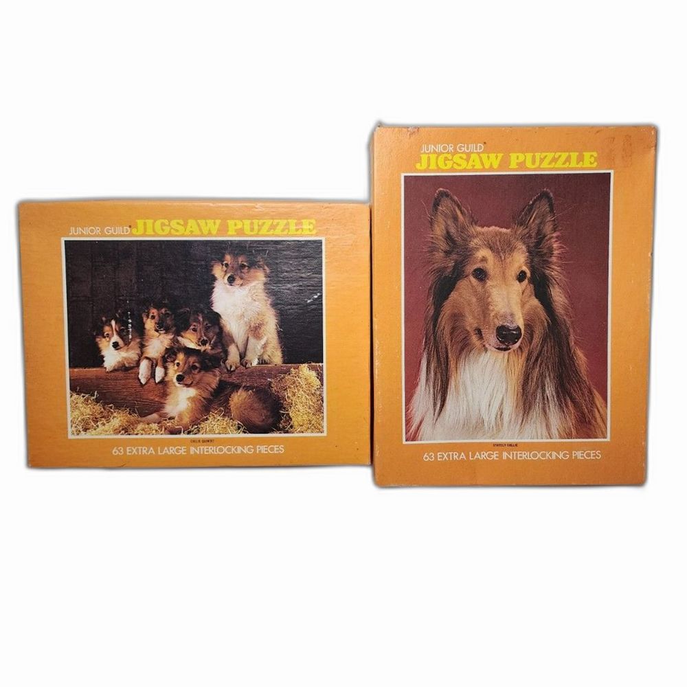 Vintage Junior Guild Jigsaw Dog Puzzles‎ Set Of 2